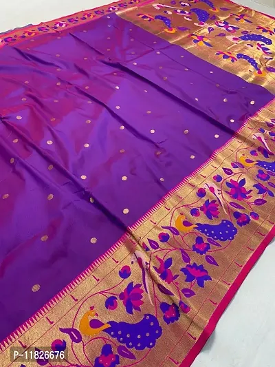 Womens Silk Blend Paithani Saree With Blouse Piece