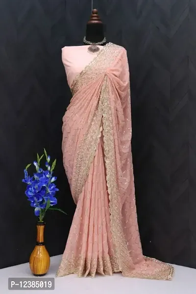 Womens Georgette Embroidered Work Saree With Blouse Piece