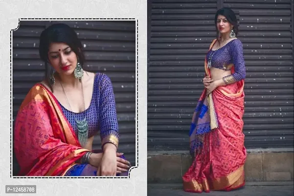 Womens Silk Blend Patola Saree With Blouse Piece