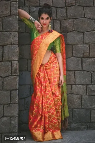 Womens Silk Blend Patola Saree With Blouse Piece-thumb0