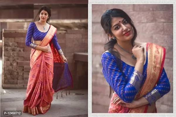 Womens Silk Blend Patola Saree With Blouse Piece