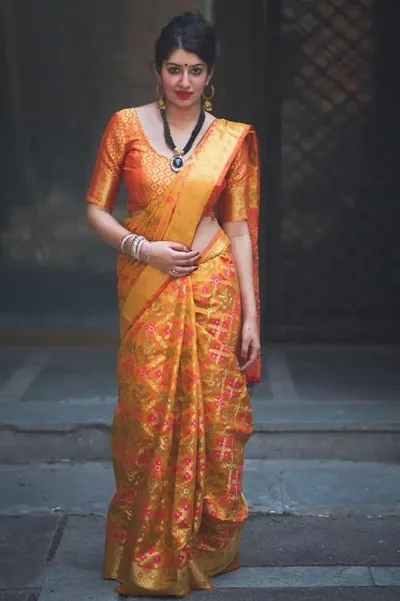 Trendy Banaras Silk Blend Sarees with Blouse Piece