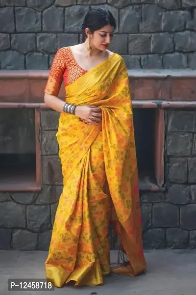 Womens Silk Blend Patola Saree With Blouse Piece