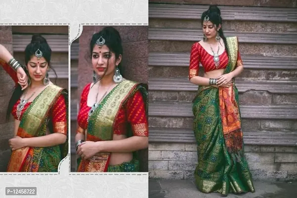 Womens Silk Blend Patola Saree With Blouse Piece