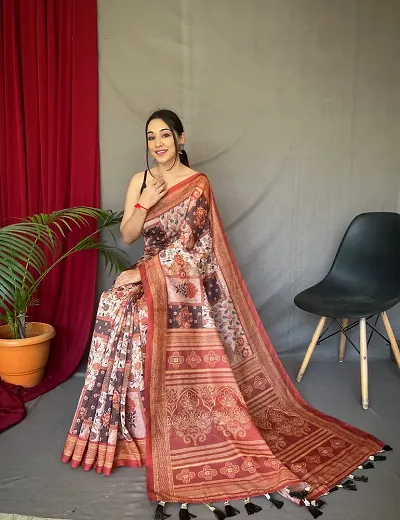 Kashmiri Digital Printed Cotton Sarees With Blouse Piece