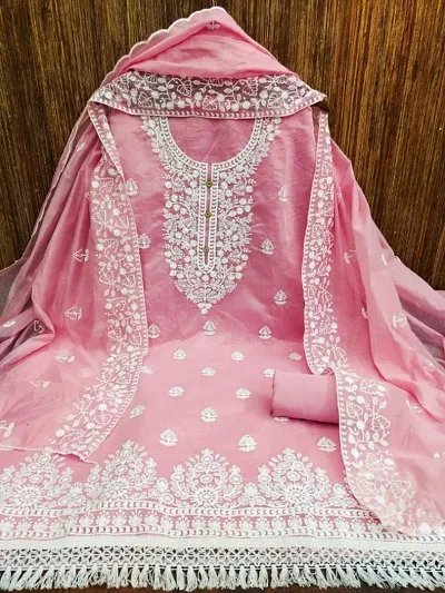 FASHION AVENUE Chanderi Silk Embroidered Dress Material (Unstiched)