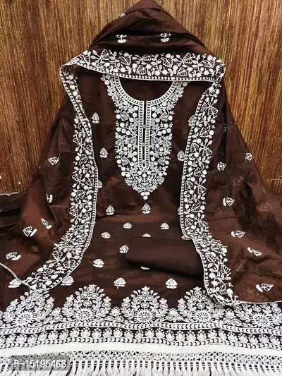 Womens Chanderi Silk Unstitched Dress Material