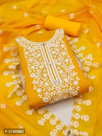 Chanderi Silk Dress Material Set with Heavy Micro Crepe Bottom and Chanderi Silk Cotton Dupatta