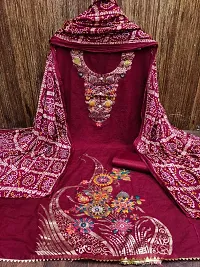 Jacquard Dress Material with Shantoon Bottom and Chiffon Bandhani Dupatta-thumb1