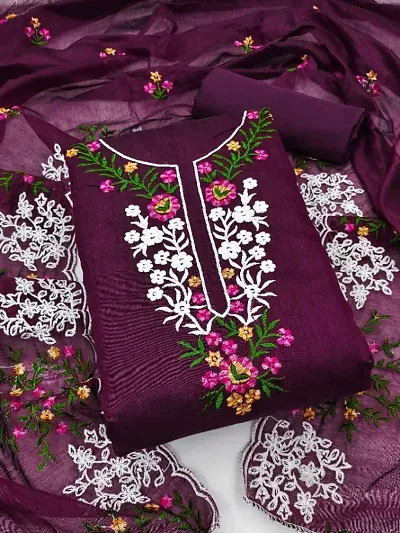 Stylish Chanderi Silk Embroidered Unstitched Suit