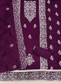 Womens chanderi Embroidery Work Unstitched Dress Material-thumb1