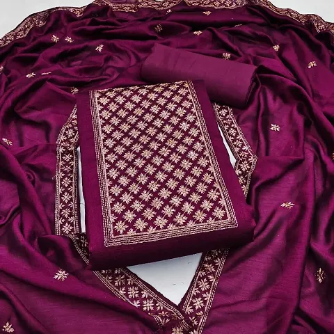Premium Art Silk Zari Embroidered Salwar Suit Material 