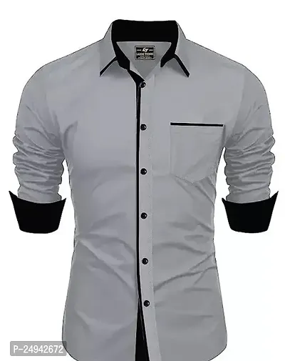 Reliable Grey Cotton Blend Solid Long Sleeves Casual Shirts For Men