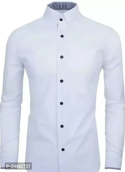 Reliable White Cotton Blend Solid Long Sleeves Casual Shirts For Men