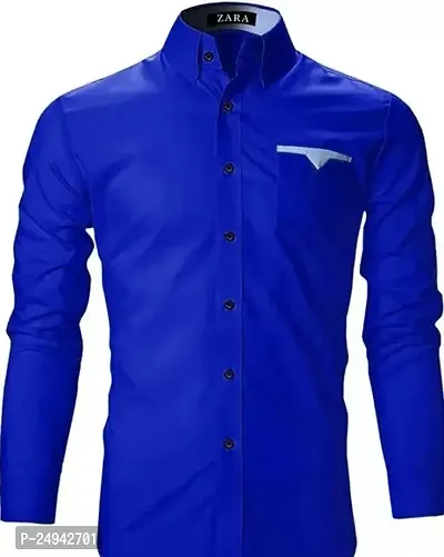 Reliable Blue Cotton Blend Solid Long Sleeves Casual Shirts For Men