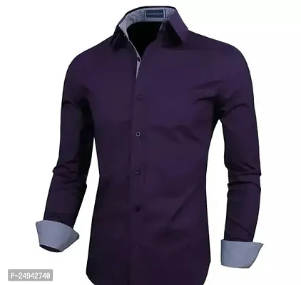 Reliable Dark Blue Cotton Blend Solid Long Sleeves Casual Shirts For Men