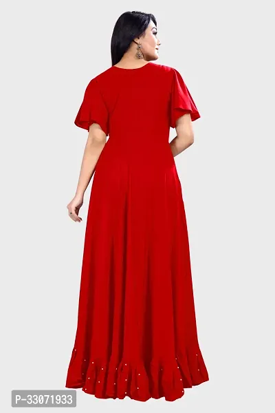 Stylish Red Rayon Solid Ethnic Gowns For Women-thumb3