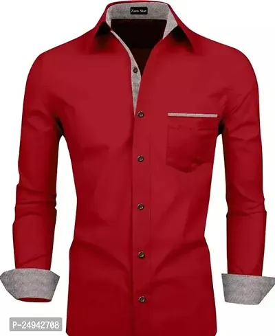 Reliable Red Cotton Blend Solid Long Sleeves Casual Shirts For Men-thumb0