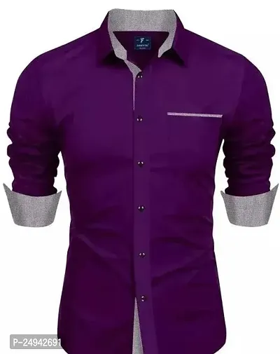 Reliable Purple Cotton Blend Solid Long Sleeves Casual Shirts For Men-thumb0