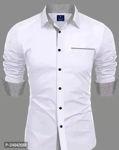 Reliable White Cotton Blend Solid Long Sleeves Casual Shirts For Men-thumb0