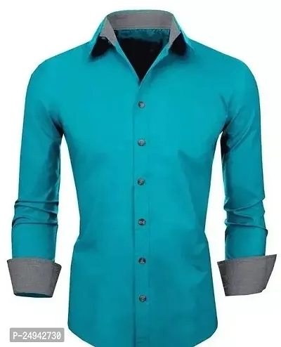 Reliable Blue Cotton Blend Solid Long Sleeves Casual Shirts For Men-thumb0