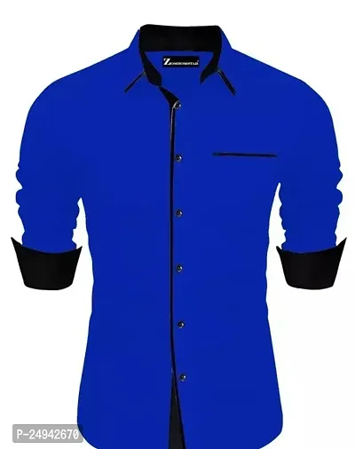 Reliable Royal Blue Cotton Blend Solid Long Sleeves Casual Shirts For Men