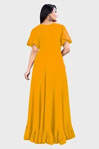 Stylish Yellow Rayon Solid Ethnic Gowns For Women-thumb1