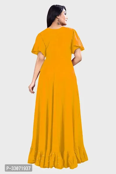 Stylish Yellow Rayon Solid Ethnic Gowns For Women-thumb2