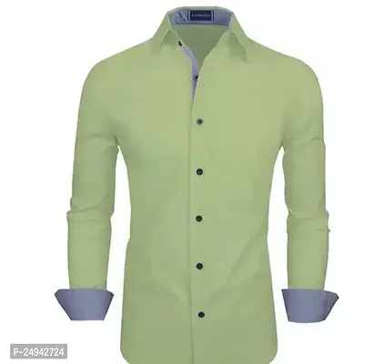 Reliable Green Cotton Blend Solid Long Sleeves Casual Shirts For Men-thumb0