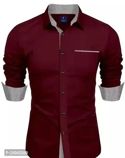 Reliable Maroon Cotton Blend Solid Long Sleeves Casual Shirts For Men