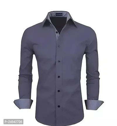 Reliable Grey Cotton Blend Solid Long Sleeves Casual Shirts For Men-thumb0