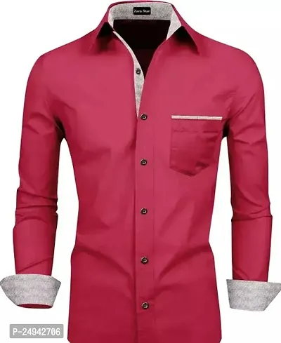 Reliable Red Cotton Blend Solid Long Sleeves Casual Shirts For Men