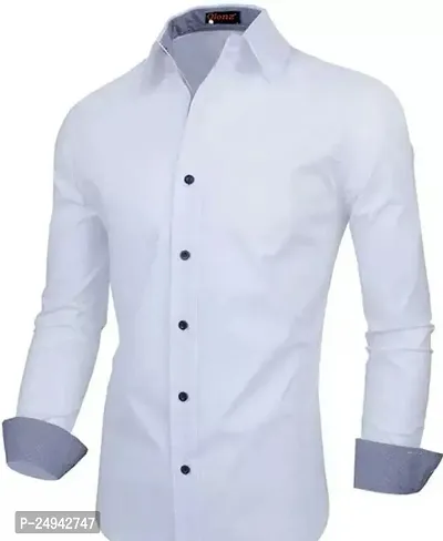 Reliable Firozi Blue Cotton Blend Solid Long Sleeves Casual Shirts For Men