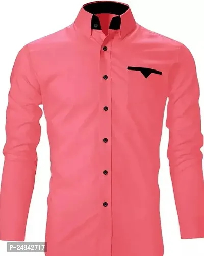 Reliable Pink Cotton Blend Solid Long Sleeves Casual Shirts For Men-thumb0