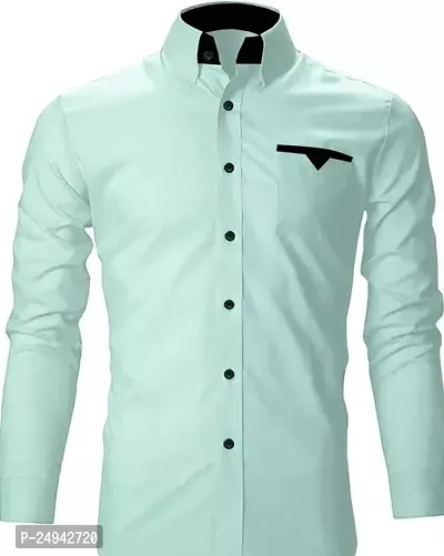 Reliable Light Green Cotton Blend Solid Long Sleeves Casual Shirts For Men