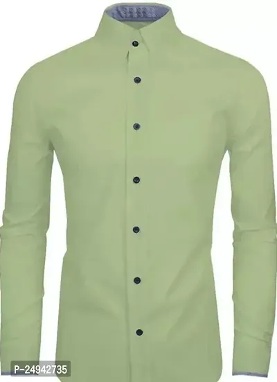 Reliable Green Cotton Blend Solid Long Sleeves Casual Shirts For Men-thumb0