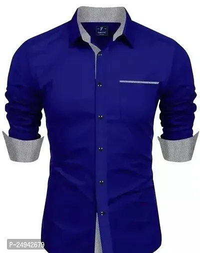 Reliable Royal Blue Cotton Blend Solid Long Sleeves Casual Shirts For Men