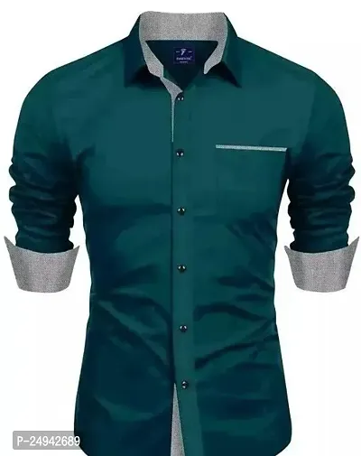 Reliable Dark Green Cotton Blend Solid Long Sleeves Casual Shirts For Men