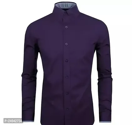 Reliable Dark Purple Cotton Blend Solid Long Sleeves Casual Shirts For Men