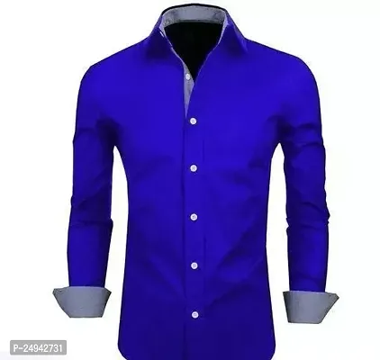 Reliable Royal Blue Cotton Blend Solid Long Sleeves Casual Shirts For Men