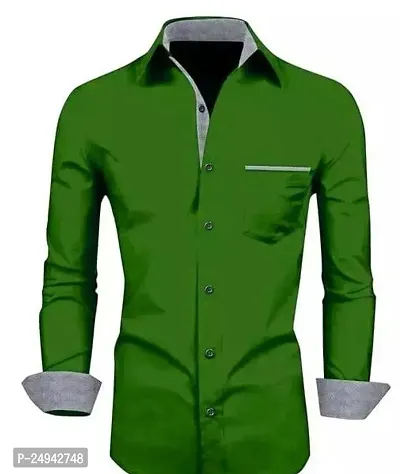 Reliable Green Cotton Blend Solid Long Sleeves Casual Shirts For Men