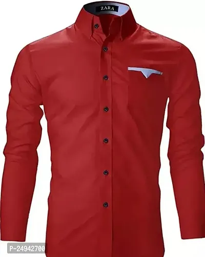 Reliable Red Cotton Blend Solid Long Sleeves Casual Shirts For Men