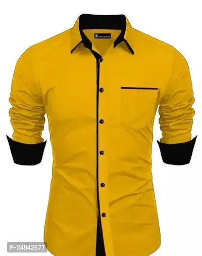 Reliable Yellow Cotton Blend Solid Long Sleeves Casual Shirts For Men
