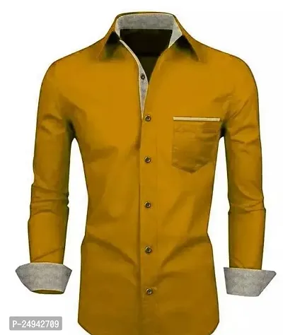 Reliable Yellow Cotton Blend Solid Long Sleeves Casual Shirts For Men