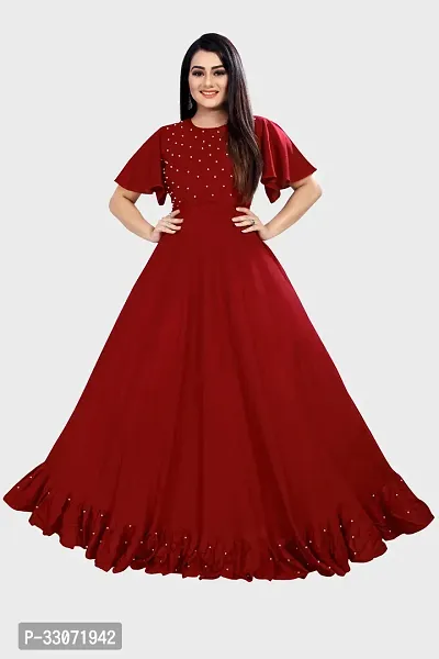 Stylish Maroon Rayon Solid Ethnic Gowns For Women-thumb0