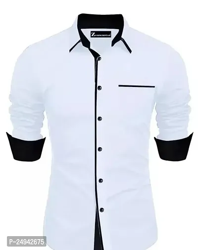 Reliable White Cotton Blend Solid Long Sleeves Casual Shirts For Men