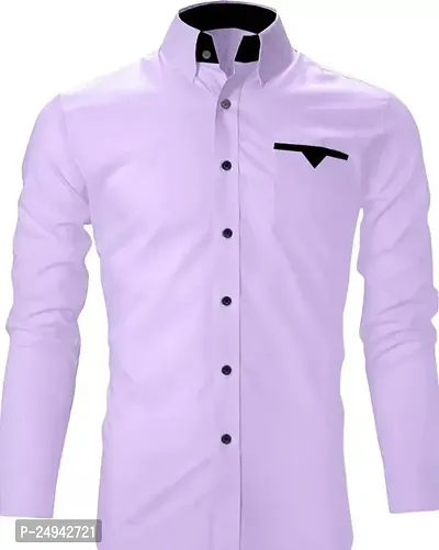 Reliable Light Purple Cotton Blend Solid Long Sleeves Casual Shirts For Men