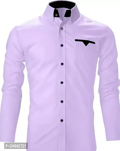 Reliable Light Purple Cotton Blend Solid Long Sleeves Casual Shirts For Men-thumb0