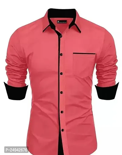 Reliable Red Cotton Blend Solid Long Sleeves Casual Shirts For Men-thumb0