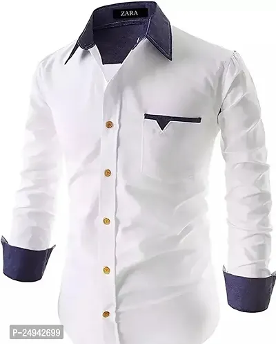 Reliable White Cotton Blend Solid Long Sleeves Casual Shirts For Men-thumb0